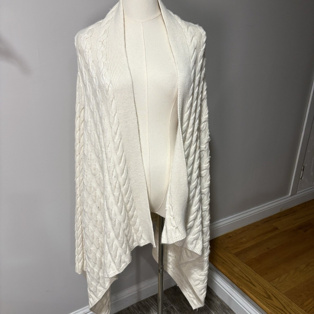 Talbots Angora Cotton Blend Asymmetrical Cardigan Open Cable Knit Sz L Fisherman
